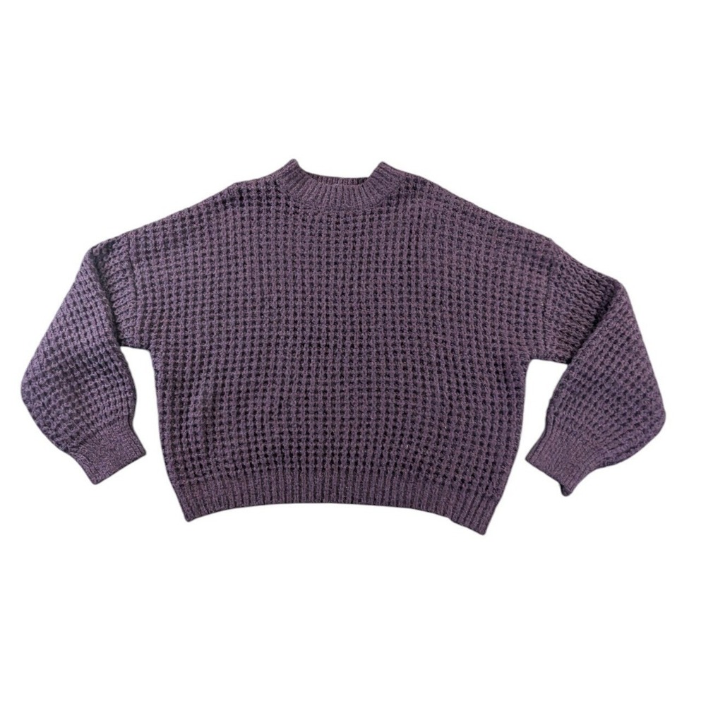 SO Waffle Knit Sweater Purple Womens Large Oversized Slouchy Chunky Pullover L